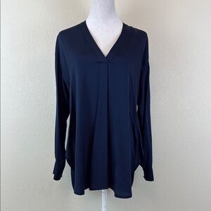 Vince Blue Long Sleeve Relaxed Silk Blouse Size Small